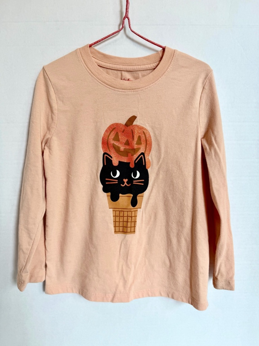 Cat & Jack Peach Long-Sleeve Tee with Black Cat & Pumpkin Graphic